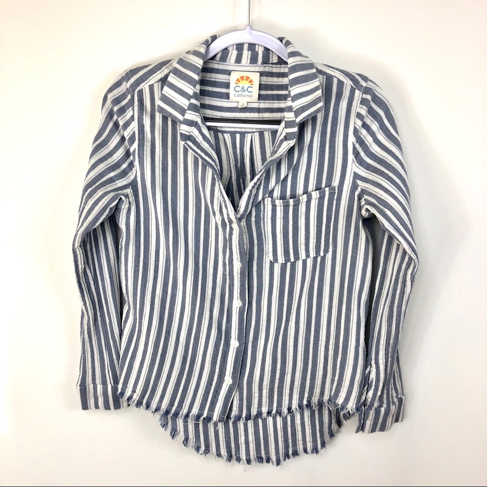 C & C California striped‎ hi-lo frayed hem shirt